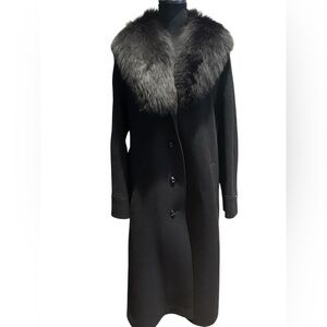 Berghaus Vintage Black Wool Long Coat w/ Fur Collar Women’s XL US 16–18